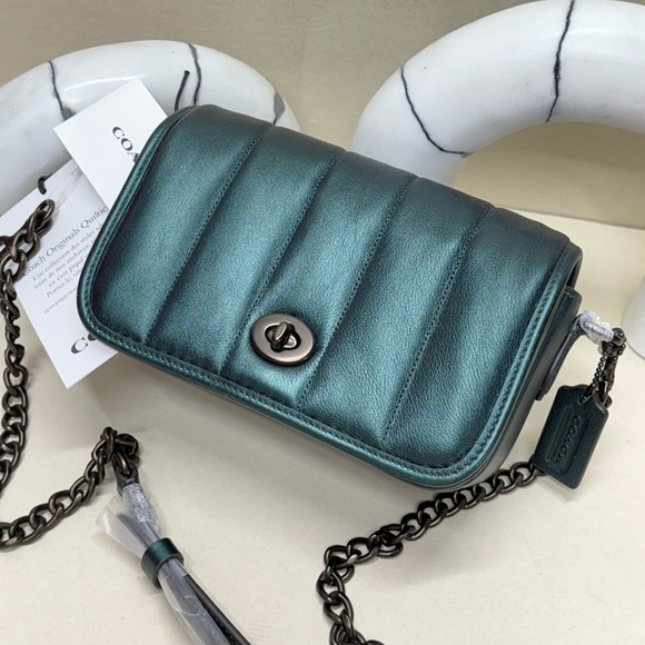Coach Handbags - (new+tag) Coach Originals Quilties Dinkey Metallic Green Crossbody Bag